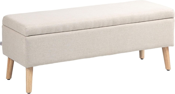 HOMCOM Sitzbank Bettbank mit Stauraum, Leinenoptik, 110 x 39 x 45 cm (Truhenbank, 1-St, Polsterbank), für Wohnzimmer, Schlafzimmer, Beige