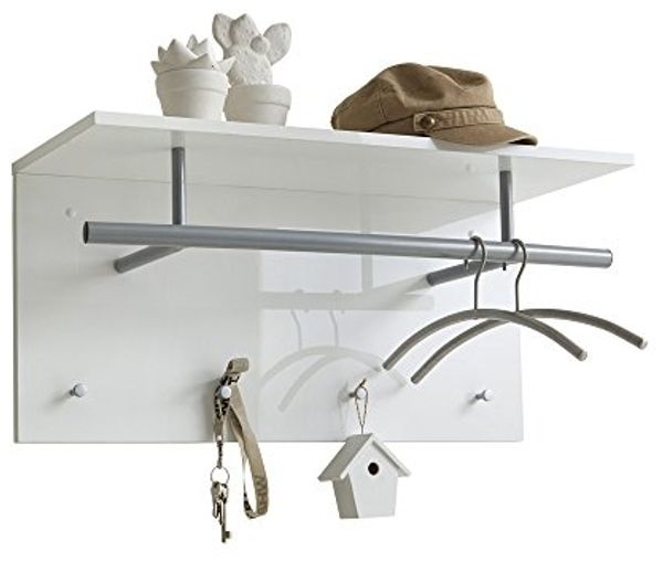 FMD Möbel - SPOT UP - Wandgarderobe mit Kleiderstange und 4 Haken - melaminharzbeschichtete Spanplatte - Hgl weiß - 72 x 35 x 29,3cm