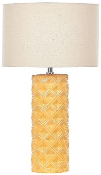 'Balonne' Tischlampe Gelb Keramik 49 cm Stoffschirm Trommelform Elegant Modern Nachttischlampe für Schlafzimmer Wohnzimmer
