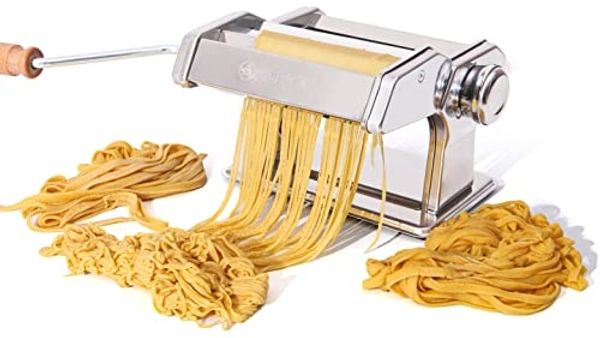 Cubesu Nudelmaschine manuell Edelstahl Pasta-Maker mit Holzgriff