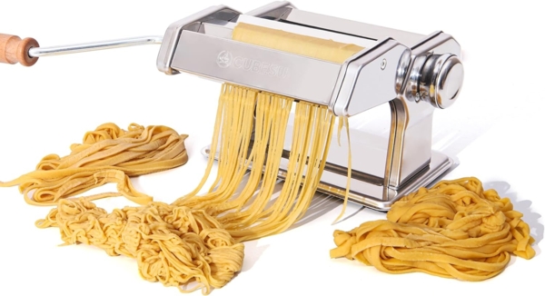 Cubesu Nudelmaschine manuell Edelstahl Pasta-Maker mit Holzgriff