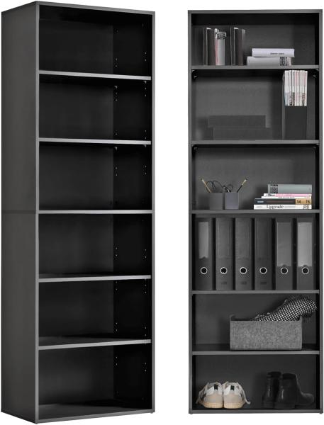 mokebo® Regal in Anthrazit BZW. Grau, Schwarz aus Holz 'Der Bücherwurm', Bücherregal fürs Wohnzimmer, Büro, Kinderzimmer, Holzregal für die Wand mit viel Stauraum, 60cm Breite