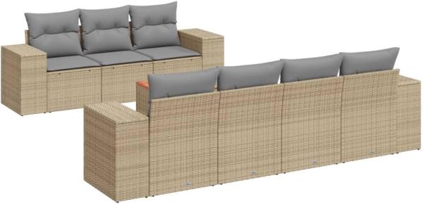 vidaXL 8-tlg. Garten-Sofagarnitur mit Kissen Beige Poly Rattan 3225352