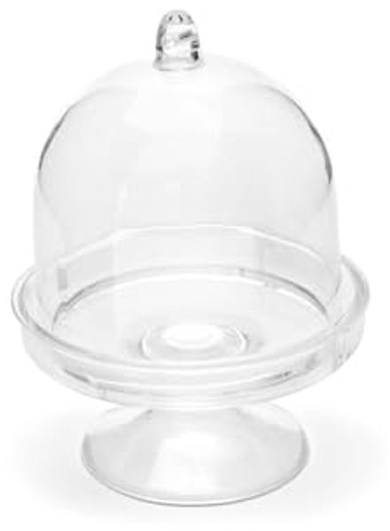 partydeco Geschenkbox, Mini Kuchenständer mit Glocke 5x7cm Kunststoff 3er Set Transparent
