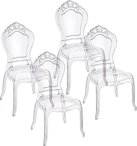 Baroni Home Set aus 4 transparenten Polycarbonat-Stühlen, Elegantes stapelbares und wasserdichtes Design für Wohnzimmer, Esszimmer, Schlafzimmer, 48X46X98, Smerli
