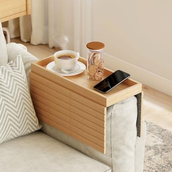 HOMCOM Tablett für Sofas, Bambus, (Rutschfestes Couch Tablett, 1-tlg, Sofaablage), für Getränke, Snacks, Fernbedienung, Naturholz