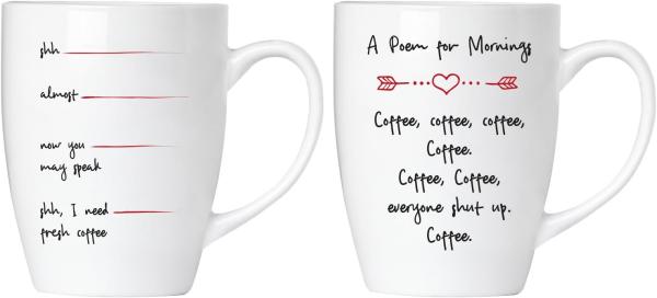 Shut up! I need a coffee Tassen Set aus Keramik - Grußkarte und Geschenkpackung