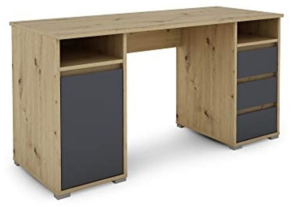 Homexperts Schreibtisch, Eiche-Anthrazit, 138 x 75 x 55 cm (BxHxT)