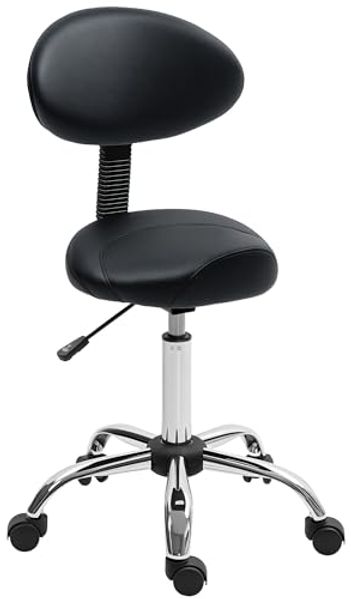 HOMCOM Drehhocker mit Rückenlehne, 83-98 cm (höhenverstellbar Rollhocker, 1 St, 360° drehbar Arbeitshocker), für Büro Salon Massage Spa Schwarz