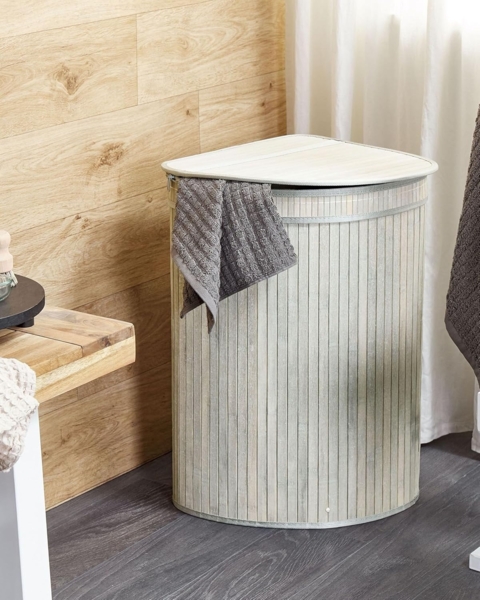 Korb mit Deckel Bambusholz hellgrau eckig BADULLA Bild 2