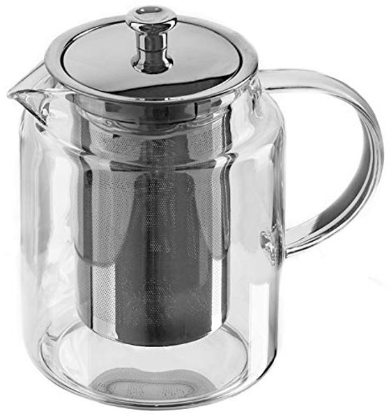 KVOTA Teekanne Glaskanne mit Edelstahl-Siebeinsatz und Deckel, 1L,Teebereiter, 1 l, (1-St), hochwertiges Borosilikatglas