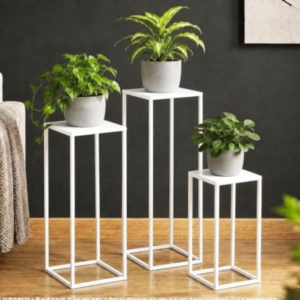 DanDiBo Blumenhocker eckig, Metall, Weiß, 3 Stück, 50 x 18 x 18 cm