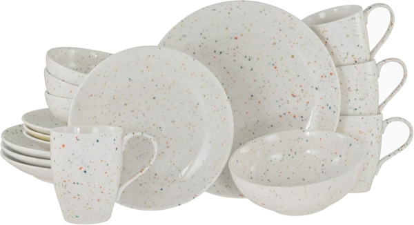 CreaTable, 24263, Serie Confetti Weiss, 16-teiliges Geschirrset für 4 Personen Weiß