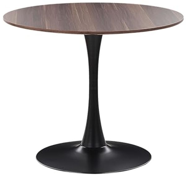 Esszimmertisch Dunkler Holzfarbton Schwarz Rund 90 cm MDF-Platte Metall Modern Minimalistisch