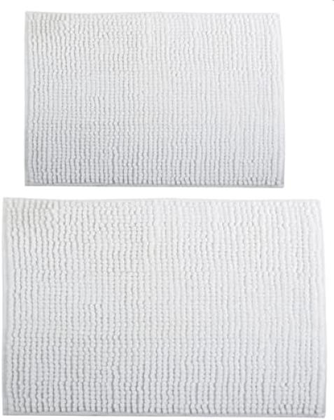 MSV Badteppich 2er Set Badvorleger Duschvorleger Chenille Hochflor Badematte 40x60 cm + 60 x 90 cm – Weiß