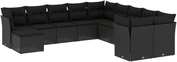 vidaXL 11-tlg. Garten-Sofagarnitur mit Kissen Schwarz Poly Rattan 3250444