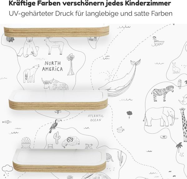 stadtecken Holzregal für Musikbox I Passend für die Toniebox und ca. 35 Tonies I Perfekte Aufbewahrung im Kinderzimmer I zum Aufstellen oder Aufhängen (Weltkarte) Bild 5