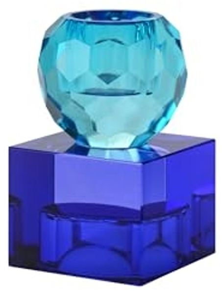 Gift Company Sari Kristallglas Kerzenhalter/Teelichthalter Kugel/Cube blau/dunkelblau gs