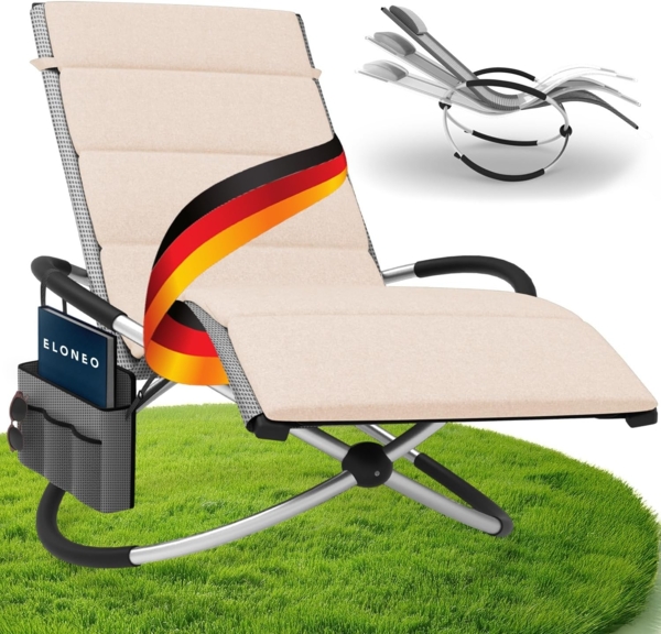 ELONEO Gartenliege Schaukelliege Outdoor mit Tasche, Relaxliege bis 180 kg Belastbarkeit, Schaukelsessel, Liegestuhl wetterfest, Sonnenliege für Garten & Balkon