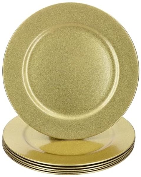 MamboCat Servierplatte 6er Set Platzteller Gold Glitzer 33cm Dekoteller leicht Kunststoff, Kunststoff, Weihnachten