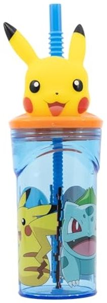 Stor WIEDERVERWENDBARER KINDERBECHER AUS BPA-FREIEM KUNSTSTOFF 430 ML MIT 3D-FIGUR AUF DEM DECKEL | POKEMON DISTORSION, Blau
