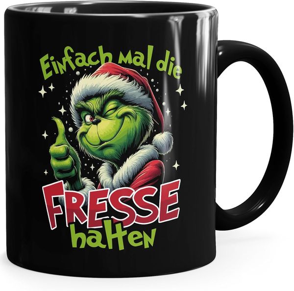 MoonWorks Tasse Tasse Weihnachten Grinch Spruch Einfach mal die Fresse halten, Keramik