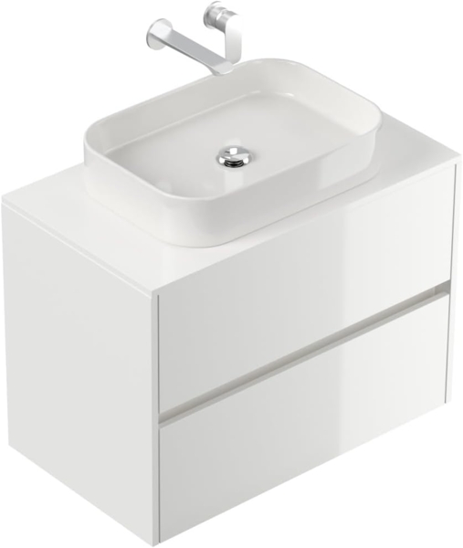 Badmöbel Taifun 80cm mit rechteckigem Aufsatzwaschbecken weiß Hgl : Weiss hochglanz