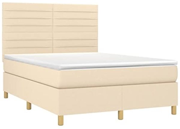 vidaXL Boxspringbett mit Matratze Creme 140x190 cm Stoff 3142414