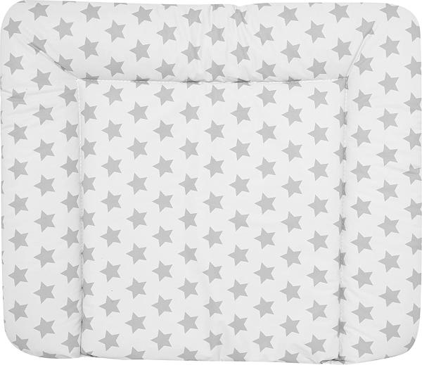 ALVI Wickelauflage Wiko Kuschel 70x85 cm/weiche Wickelunterlage/Wickeltischauflage Folie phthalatfrei beschichtet/Auflage für Wickeltisch ab 0 Monate, Design:Stars silber