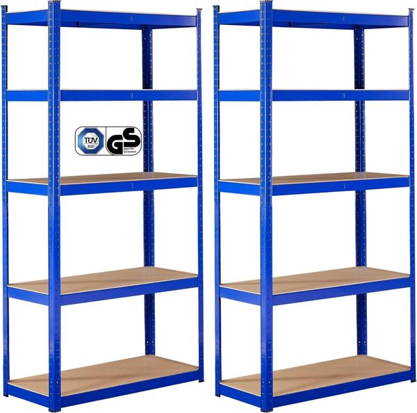 Arebos Schwerlastregal 2er Set | 180 x 90 x 30 cm | 875kg Tragkraft | 0,63 mm | 5 MDF-Platten | Regal Lagerregal Kellerregal Steckregal Werkstattregal | Blau