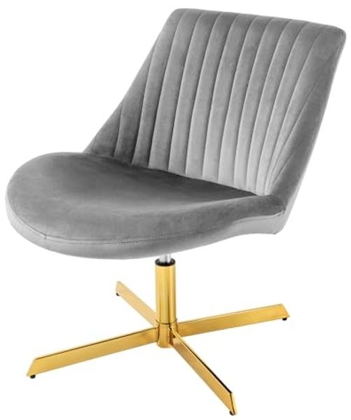 riess-ambiente Drehsessel LOUNGER grau / gold - Samt, Metallgestell, 360° drehbar, rund (Einzelartikel, 1-St), Lesesessel mit Ziernähten - ideal für Arbeits-, Wohnzimmer & Ankleide