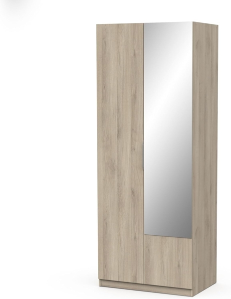 Demeyere 391389 Schrank mit Spiegel und Kleiderschrank 2 Türen 1 Nische Modern – Farbe Eiche Kronberg – 79,4 x 51,1 x 203 cm, Holzwerkstoff, grau Bild 5