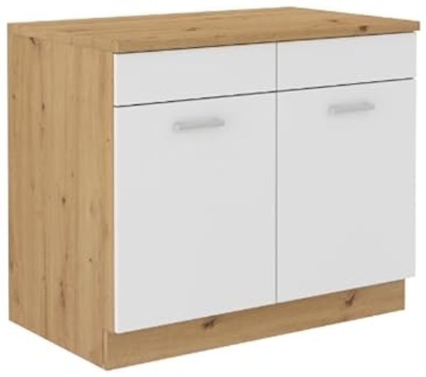 Spülenschrank Buffet Küche Mario 100 Küchenzeile Einbauküche Weiss Eiche Artisan