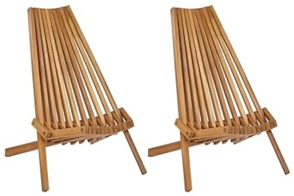 Beliani 'BELLANO' Gartenstuhl 2er Set, Akazienholz Heller Holzfarbton
