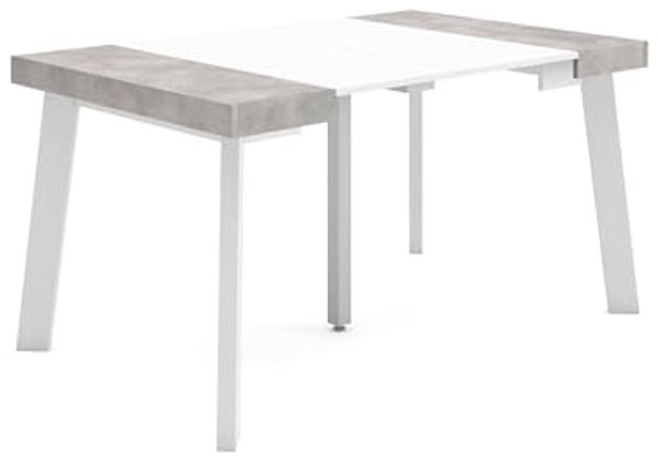 Skraut Home | Ausziehbarertisch | Multifunktionaler ausziehbarer | 140 | Für 6 Gäste | Hölzerne Beine | Moderner Stil | Mattweiß und Zement