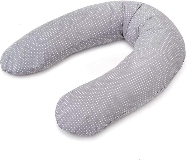 Theraline Stillkissen Dodo Pillow Premium - 180 cm inkl. Bezug aus Baumwolle - Füllung: leise & feine Mikroperlen, schadstoffgeprüft, maschinenwaschbar - Punkte Grau