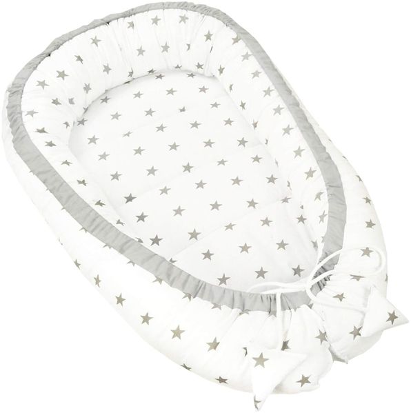 PIMKO Babynest Babynestchen für Baby Kuschelnest 2-seitig Babykokon für Säuglinge und Neugeborene Babynestchen 100% Baumwolle Nestchen geeignet für Zuhause 55x90 cm Weiss