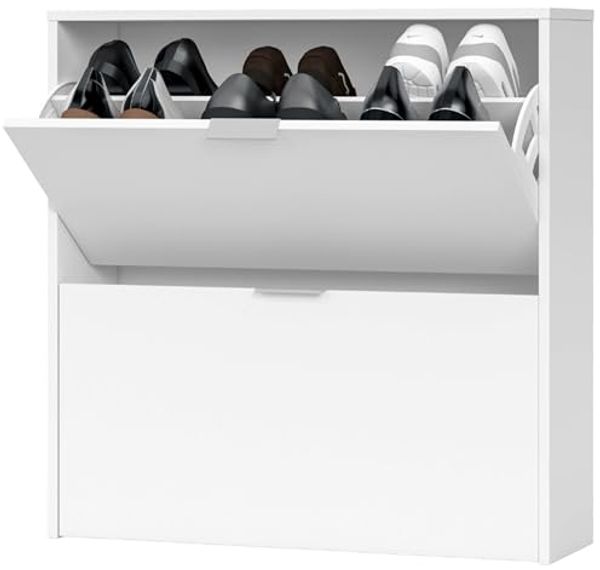 Schuhregal 2-türig, Schuhregal Schmal, Ausführung in Weiß, Maße: 75 cm (Breite) x 76 cm (Höhe) x 22 cm (Tiefe) Bild 5