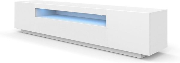 LOWBOARD 200 cm TV Schrank Solo, Unterschrank mit LED, Fernsehschrank, TV Board, Sideboard RTV, TV Schrank, HiFi-Tisch, LED Beleuchtung, Weiß Schwarz Grau Graphit (Weiß Matt ganz)