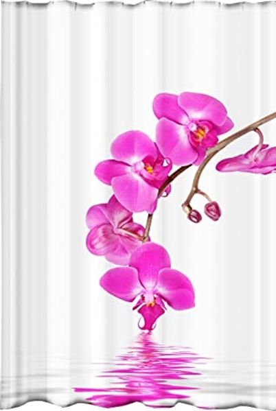 Ekershop Duschvorhang Textil Digitaldruck ORCHIDEEN für Duschstange Breite 120 cm (inkl. Ringe), Höhe 200 cm, wasserabweisend, waschbar, bügelbar