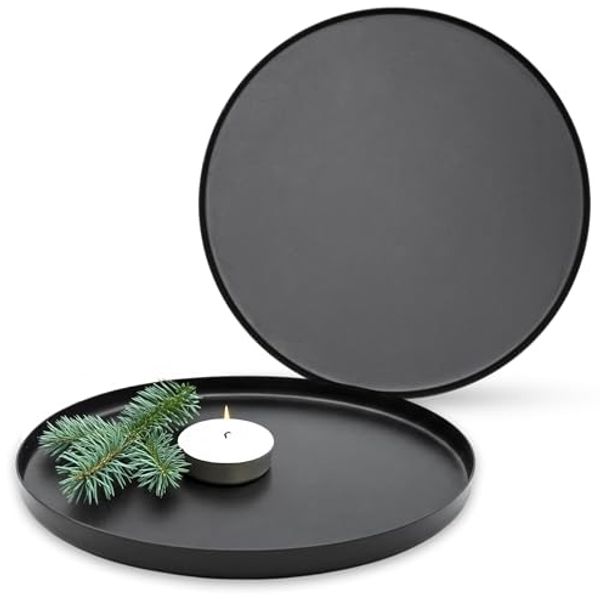 Spetebo Tablett Dekoteller in edlem matt schwarz, Metall, (Set, 2-tlg, je Ø 21,5 cm), Modernes Dekotablett rund mit Rand