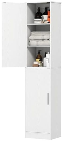 HOMCOM Badkommode Badezimmerschrank mit 2 Türen, Verstellbare Regale (Hochschrank schmal, 1 St, hoch Badschrank), für Badezimmer, Wohnzimmer 40 x 35 x 180 cm Weiß