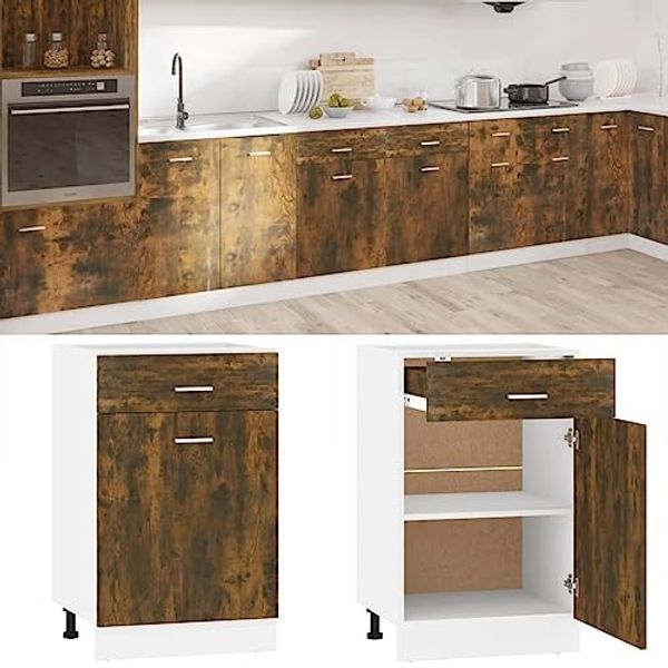 vidaXL Unterschrank, Küchenschrank mit Schublade 2 Fächern, Geschirrschrank für Küche, Küchenunterschrank Schrank Küchenmöbel, Räuchereiche Bild 3