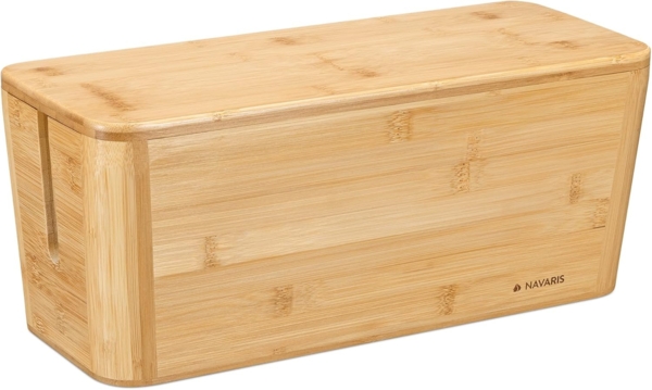 Navaris Aufbewahrungsbox Bambus Kabelbox mit Deckel - Organizer - Kabelaufbewahrung (1 St)