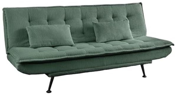 riess-ambiente Schlafsofa JAZZ 195cm grün – 3-Sitzer Sofa mit Bettfunktion, Cordbezug, modern, Einzelartikel 1 Teile, komfortable Ausziehcouch mit Polsterung – ideal fürs Gästezimmer