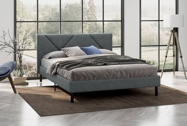 Dmora - Doppelbett Tirino, Struktur des Container-Betts, Sommier mit Verkleidung, Matratzenhalterstruktur, Geeignet für eine Matratze 160x200 cm, Grau