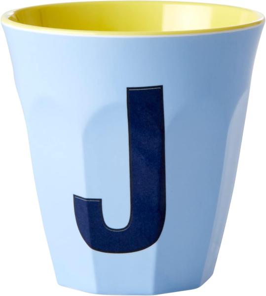 Rice Two Tone Soft Blue Melamin Becher Buchstabe J