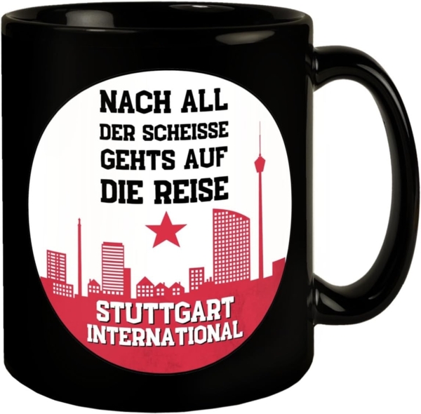 speecheese Tasse Stuttgart Europapokal Tasse in Schwarz mit Spruch International