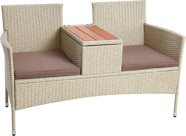 Polyrattan Gartenbank Bank Rattan Sitzbank 2-Sitzer Gartenmöbel Balkon Beige