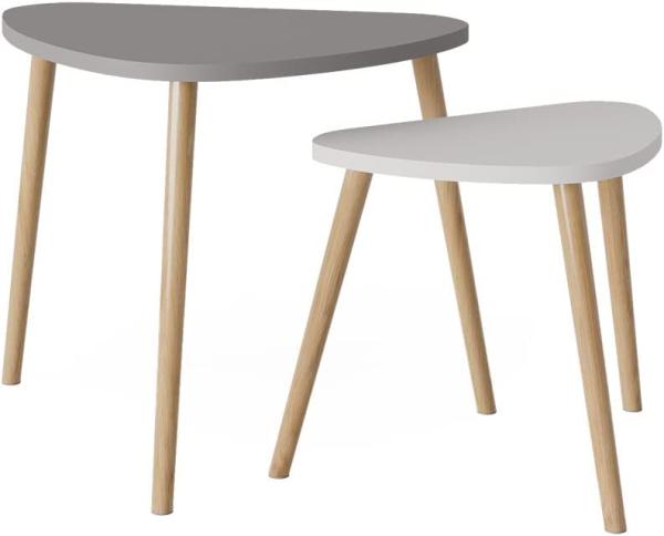 Vicco Couchtisch Sofatisch Beistelltisch Sascha Weiß Anthrazit modern 2er-Set 60x50 cm Wohnzimmer Tisch Kaffeetisch Stubentisch Dekotisch Nierentisch Tischplatte Holzbeine Ablage